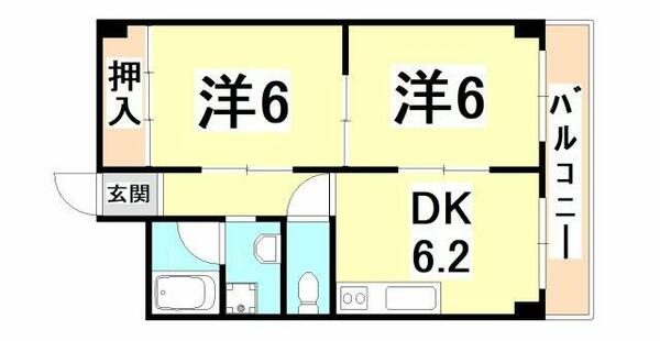 兵庫県西宮市田代町(賃貸マンション2DK・2階・43.00㎡)の写真 その2