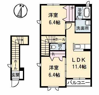 徳島県徳島市論田町本浦上(賃貸アパート2LDK・2階・57.40㎡)の写真 その2