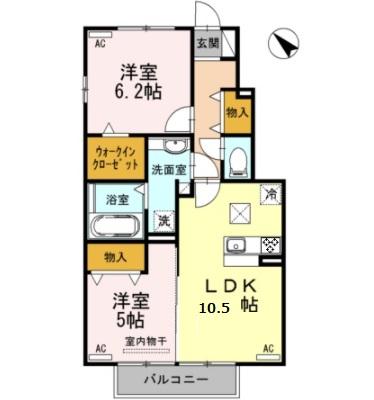 セブンスカトレア 105｜愛知県稲沢市祖父江町森上(賃貸アパート2LDK・1階・54.85㎡)の写真 その2