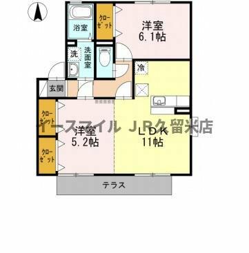 アネックスＭⅡ（エムツー） C106｜福岡県うきは市浮羽町朝田(賃貸アパート2LDK・1階・55.10㎡)の写真 その2