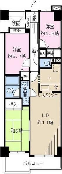 キャッスルマンション稲毛 403｜千葉県千葉市稲毛区園生町(賃貸マンション3LDK・4階・68.74㎡)の写真 その2