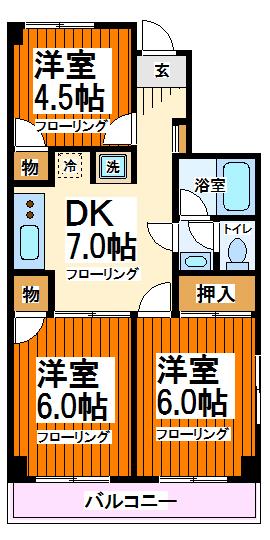 東京都調布市菊野台１丁目(賃貸マンション3DK・2階・53.46㎡)の写真 その2