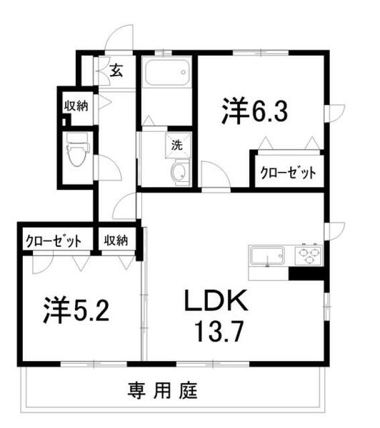 シャーメゾンフォルトゥーナ B102｜高知県高知市万々(賃貸アパート2LDK・1階・58.72㎡)の写真 その2