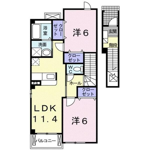 プレシャスコートＫ東松江Ⅱ｜和歌山県和歌山市松江東３丁目(賃貸アパート2LDK・2階・57.64㎡)の写真 その2