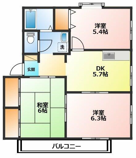 ドミール城山Ⅲ 201｜神奈川県小田原市城山１丁目(賃貸アパート3DK・2階・53.89㎡)の写真 その2