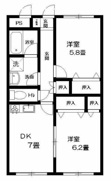 サニーヴィラ 205｜静岡県富士市中之郷(賃貸マンション2DK・2階・50.40㎡)の写真 その2