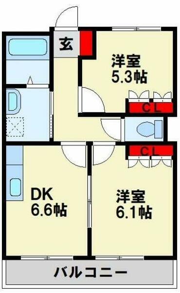グランドシャトーＩＩ 205｜福岡県直方市大字上新入(賃貸アパート2DK・2階・45.68㎡)の写真 その2
