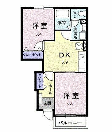 愛知県北名古屋市鹿田花の木(賃貸アパート2DK・1階・42.77㎡)の写真 その2