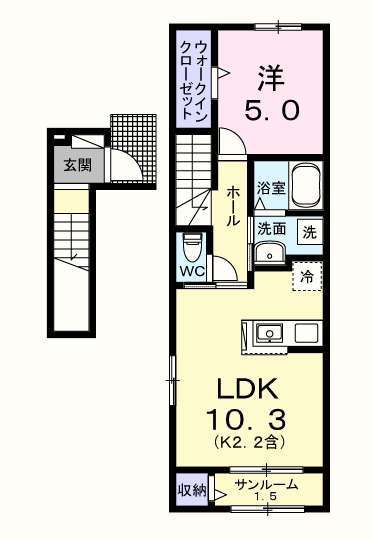 東京都福生市本町(賃貸アパート1LDK・2階・44.32㎡)の写真 その2