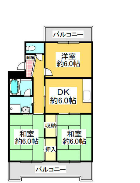 鳴瀬マンション 303｜香川県高松市高松町(賃貸マンション3DK・3階・59.47㎡)の写真 その2