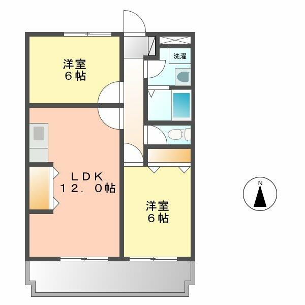 愛知県北名古屋市六ツ師松葉(賃貸マンション2LDK・3階・56.50㎡)の写真 その2