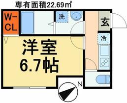 フェリオ新検見川 104 ｜ 千葉県千葉市花見川区検見川町５丁目（賃貸アパート1K・1階・22.69㎡） その2