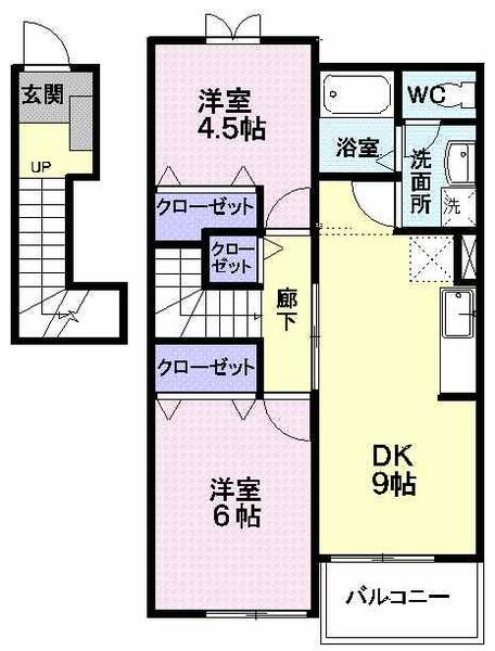 ア・スプリングＡ 201｜山形県米沢市塩井町塩野(賃貸アパート2DK・2階・51.90㎡)の写真 その2