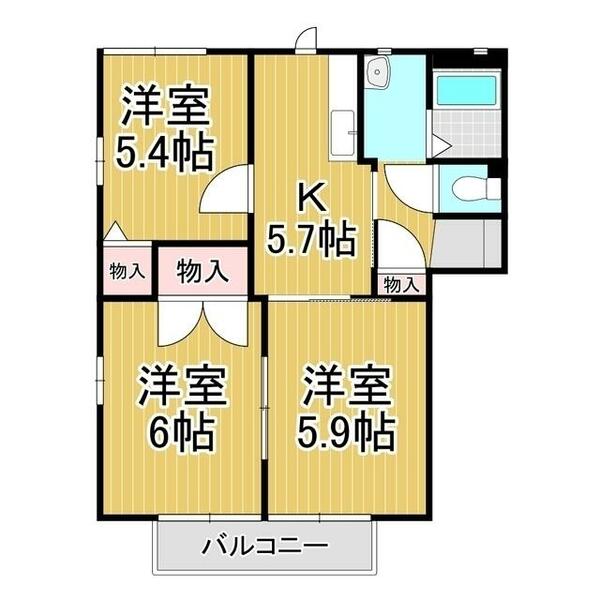 ディアススクエア　Ａ棟｜長野県長野市大字稲葉日詰(賃貸アパート3K・2階・50.54㎡)の写真 その2