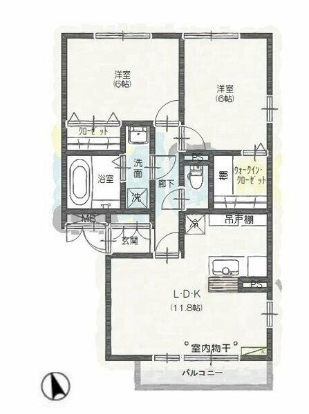 リバーサイド・Ｋ 101｜群馬県高崎市浜尻町(賃貸アパート2LDK・2階・58.37㎡)の写真 その2