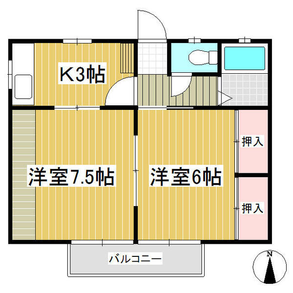福寿荘１｜長野県佐久市新子田(賃貸アパート2K・2階・37.10㎡)の写真 その2