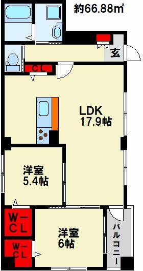 エルティアラ上富野ＩＩ 403｜福岡県北九州市小倉北区上富野３丁目(賃貸マンション2LDK・4階・66.88㎡)の写真 その2