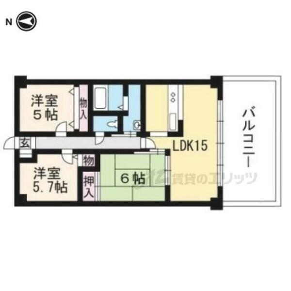 アメニティ双ヶ丘 201｜京都府京都市右京区常盤山下町(賃貸マンション3LDK・2階・69.00㎡)の写真 その2