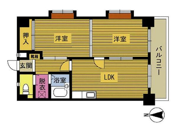 ニュー藤 206｜大分県別府市浜町(賃貸マンション2LDK・2階・43.74㎡)の写真 その2