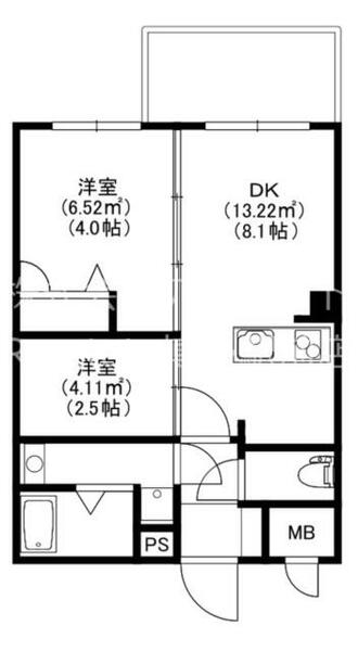 福岡県福岡市中央区平尾３丁目(賃貸マンション2DK・2階・35.00㎡)の写真 その2