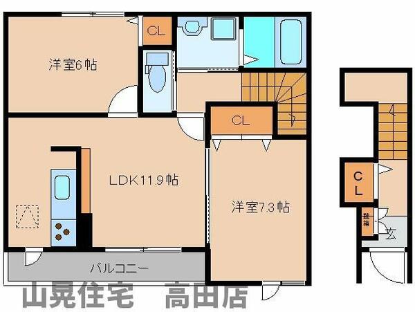 奈良県大和高田市大字築山(賃貸アパート2LDK・2階・60.33㎡)の写真 その2