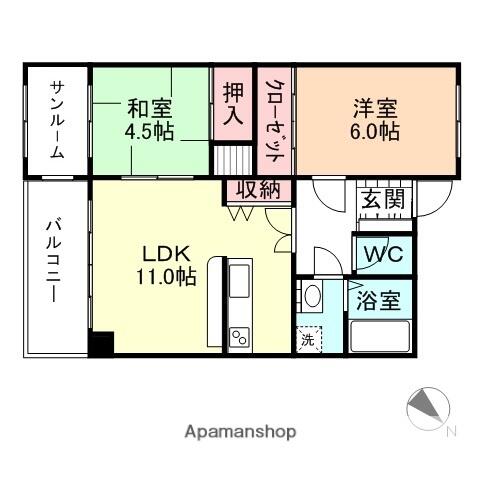富山県富山市山室(賃貸マンション2LDK・2階・73.60㎡)の写真 その2