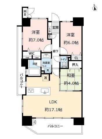 コンツェルトスクエア宇品御幸｜広島県広島市南区宇品御幸４丁目(賃貸マンション3LDK・14階・73.40㎡)の写真 その2