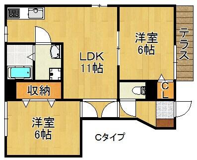 コーポシャルマンＣ棟｜大阪府泉佐野市長滝(賃貸アパート2LDK・1階・51.79㎡)の写真 その2