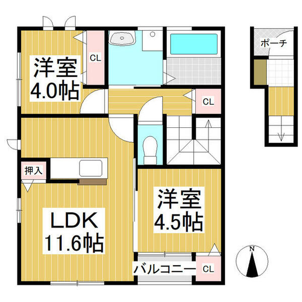 サニーライツフィールド｜長野県上田市常磐城４丁目(賃貸アパート2LDK・2階・52.58㎡)の写真 その2