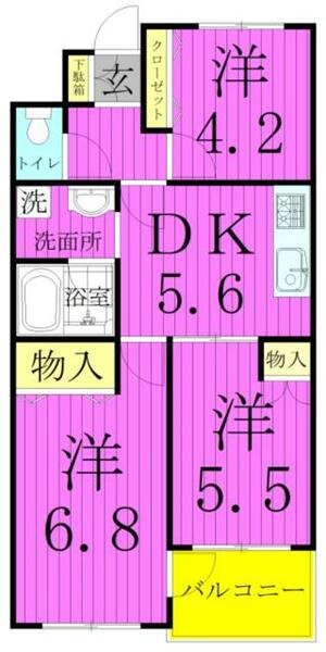 第二宝マンション 405｜東京都足立区西新井４丁目(賃貸マンション3DK・4階・52.19㎡)の写真 その2