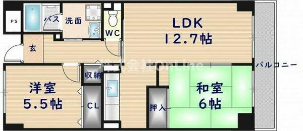 サンローレル｜大阪府東大阪市角田３丁目(賃貸マンション2LDK・2階・55.56㎡)の写真 その2