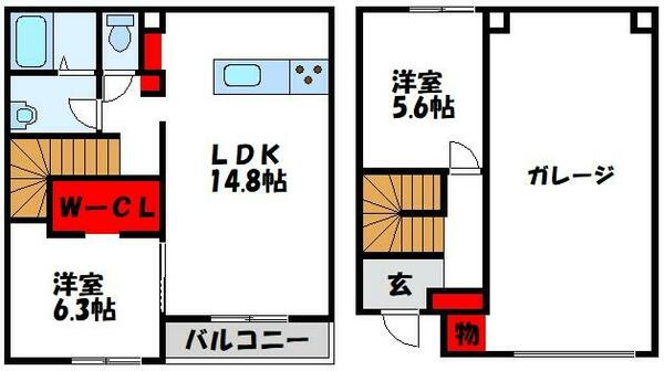 ラグナ・セカＧａｒａｇｅ０２　Ａ棟｜福岡県遠賀郡岡垣町公園通り３丁目(賃貸アパート2LDK・1階・99.33㎡)の写真 その2