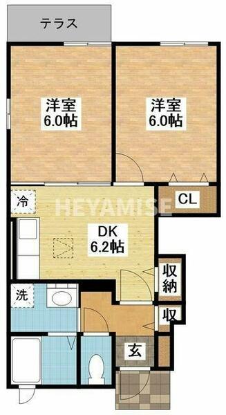 ベルメゾン上小路　弐番館 101｜長崎県大村市玖島２丁目(賃貸アパート2DK・1階・43.86㎡)の写真 その2