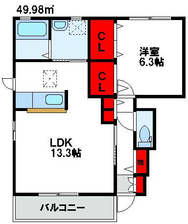 パンセレイノンＢ棟 102｜福岡県福津市宮司５丁目(賃貸アパート1LDK・1階・49.98㎡)の写真 その2