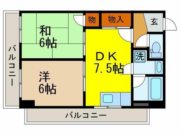 Ｋ５２５・ 405｜愛媛県松山市水泥町(賃貸マンション2DK・4階・44.00㎡)の写真 その2