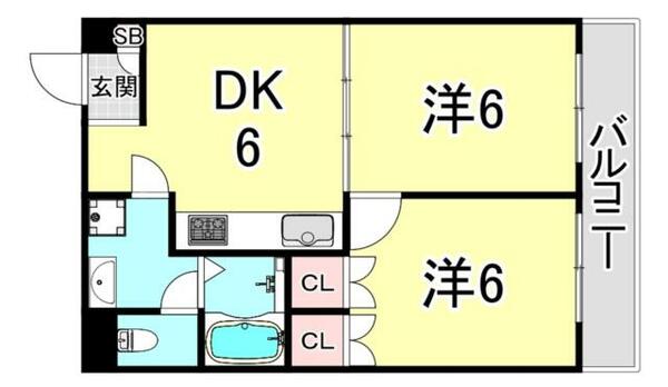 兵庫県西宮市名次町(賃貸マンション2DK・1階・35.95㎡)の写真 その2
