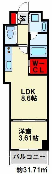 スマート大手町 1104｜福岡県北九州市小倉北区原町１丁目(賃貸マンション1LDK・11階・31.71㎡)の写真 その2