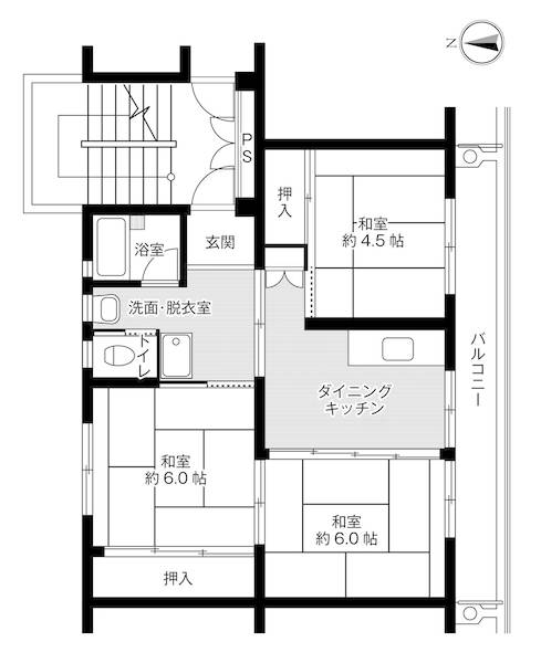 ビレッジハウス八日市場２号棟 0408｜千葉県匝瑳市飯倉(賃貸マンション3DK・4階・53.96㎡)の写真 その2