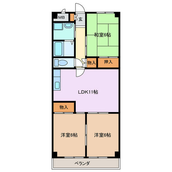 三重県四日市市久保田１丁目(賃貸マンション3LDK・1階・65.98㎡)の写真 その2