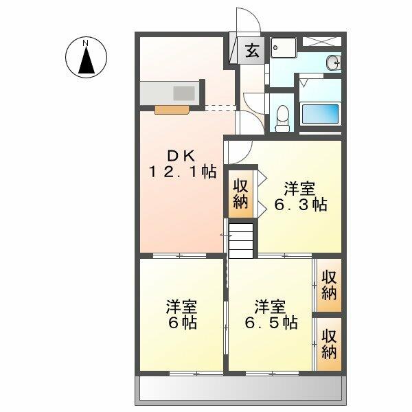 シャングリラ弐番館 105｜岐阜県岐阜市中西郷１丁目(賃貸アパート3LDK・1階・66.00㎡)の写真 その2