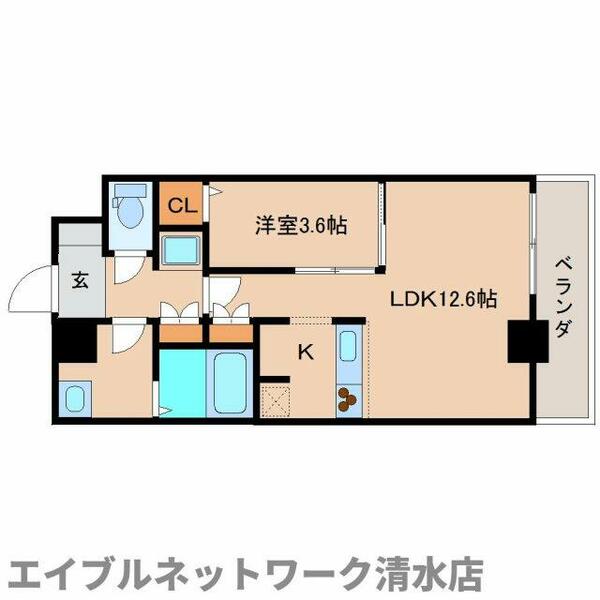 静岡県静岡市清水区辻２丁目(賃貸マンション1LDK・4階・39.02㎡)の写真 その2