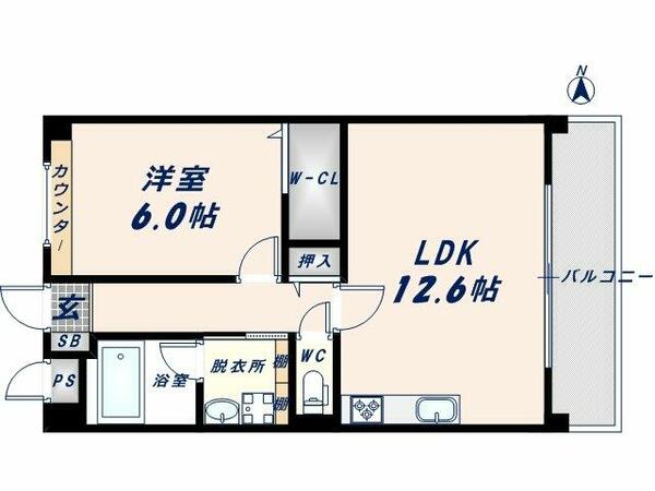 夢グランシャリオ 305｜大阪府大阪市生野区巽北２丁目(賃貸マンション1LDK・3階・47.23㎡)の写真 その2