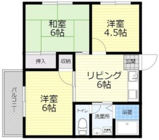 タウニィーおかた 201｜大分県別府市石垣西１丁目(賃貸アパート3DK・2階・49.58㎡)の写真 その2