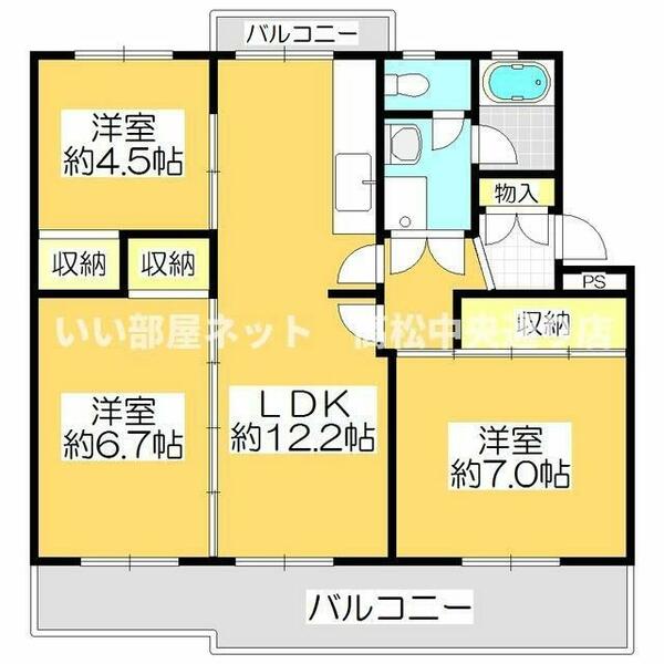 ヴィラナリー屋島５号棟 403｜香川県高松市屋島西町(賃貸マンション3LDK・5階・66.63㎡)の写真 その2