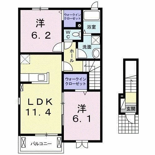 エスポワール　デラ　メゾンＡ 201｜茨城県坂東市辺田(賃貸アパート2LDK・2階・57.63㎡)の写真 その2