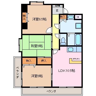 三重県四日市市久保田２丁目(賃貸マンション3LDK・5階・65.17㎡)の写真 その2