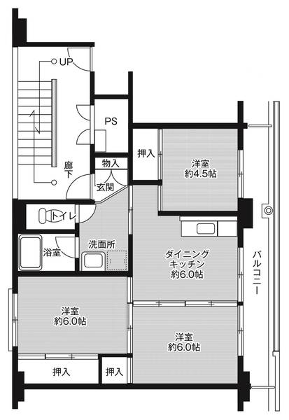 ビレッジハウス吉原１号棟 0101｜山形県山形市若宮(賃貸マンション3DK・1階・53.50㎡)の写真 その2