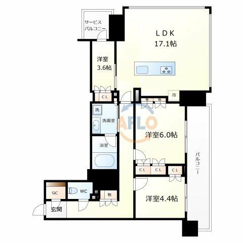 ＲＪＲ堺筋本町タワー｜大阪府大阪市中央区南本町１丁目(賃貸マンション3LDK・3階・77.14㎡)の写真 その2