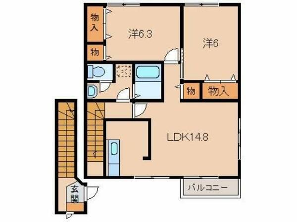 和歌山県和歌山市松島(賃貸アパート2LDK・2階・64.97㎡)の写真 その2