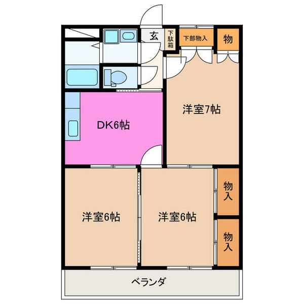 エンペラー堀 206｜三重県伊勢市馬瀬町(賃貸マンション3DK・2階・56.19㎡)の写真 その2